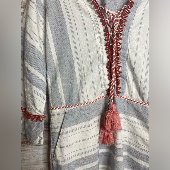 Pomegranate dress Sz XS blue white stripe w/tassel pockets. EUC - Picture 2 of 7